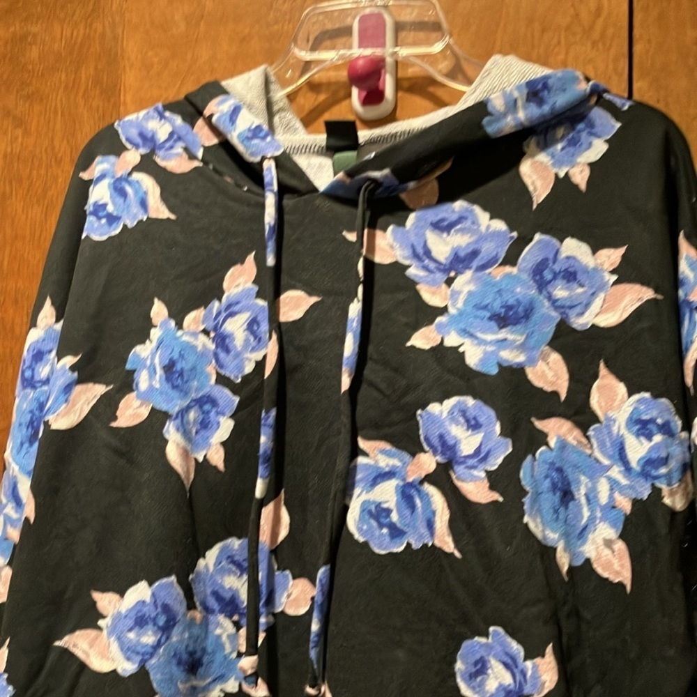 Wild Fable Black and Blue Long Sleeve Floral Hooded Sweatshirt Dress Size Large - Picture 5 of 9